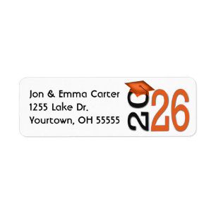 2026 Graduation Black and Orange School Colors Label