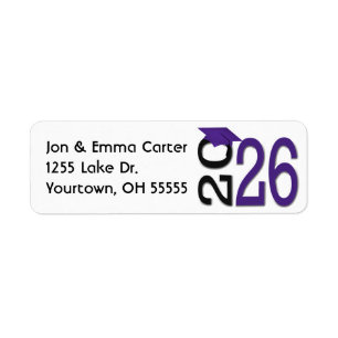 2026 Graduation Black and Purple School Colors Label