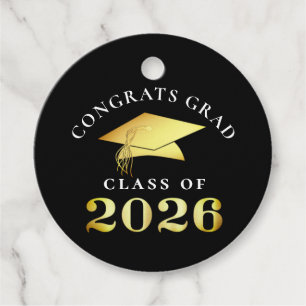 2026 Graduation Black Faux Gold Congrats Grad Favor Tags