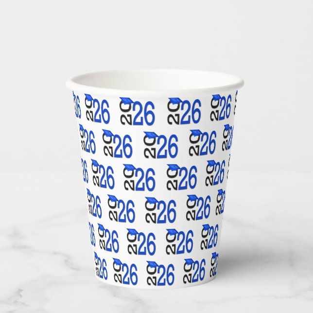 2026 Graduation Blue and Black Paper Cups (Front)