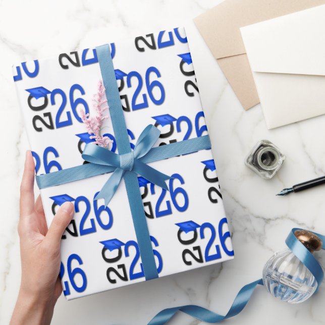 2026 Graduation Blue and Black Wrapping Paper (Gifting)