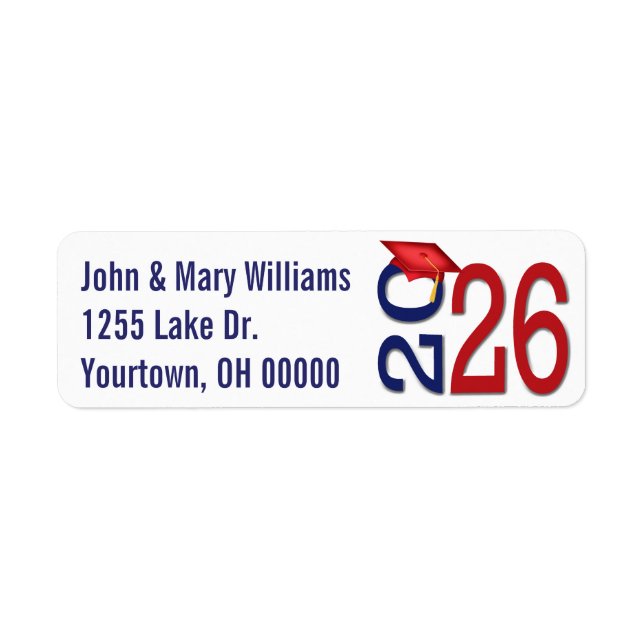 2026 Graduation Blue and Red School Colors Label (Front)