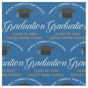2026 Graduation Blue Gold Custom School Monogram Fabric