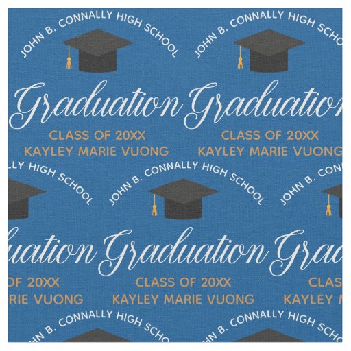 2026 Graduation Blue Gold Custom School Monogram Fabric