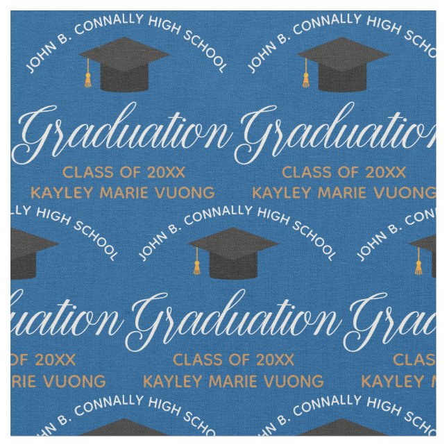 2026 Graduation Blue Gold Custom School Monogram Fabric (Close Up)