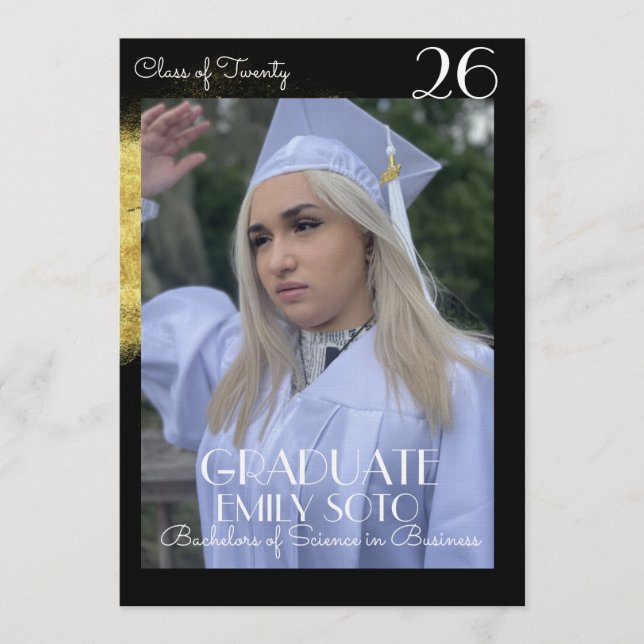 2026 Graduation Collage Script Gold Photo Invitation (Front)