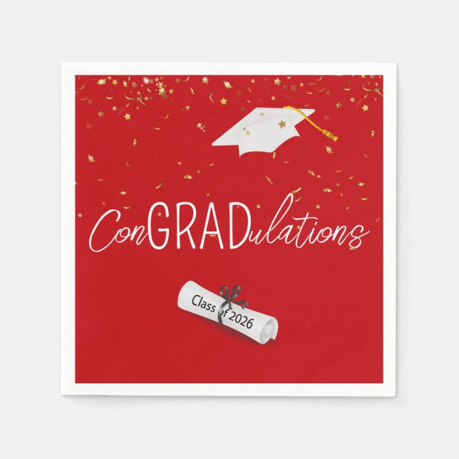 2026 Graduation Gold Confetti and Cap Napkins (Front)