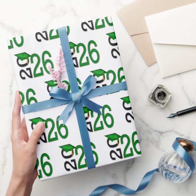 2026 Graduation Green and Black Wrapping Paper (Gifting)