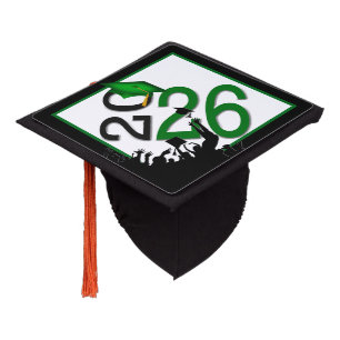 2026 Graduation Green, Black and White Cap Topper