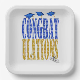 2026 Graduation In Blue and Gold School Colors Paper Plates