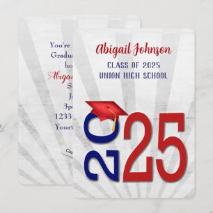 2026 Graduation In Blue and Red Colors Invitation