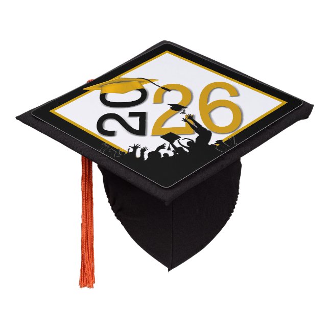 2026 Graduation In Gold and Black Cap Topper (Angled)