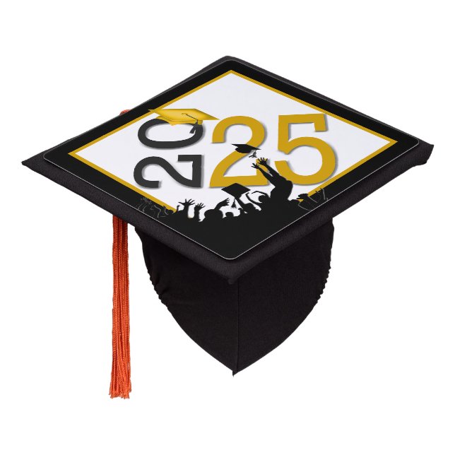 2026 Graduation In Gold and Black Graduation Cap Topper (Angled)