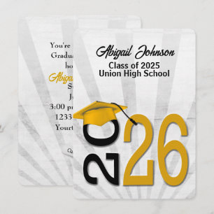2026 Graduation In Gold and Black  Invitation