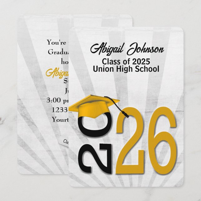 2026 Graduation In Gold and Black  Invitation (Front/Back)