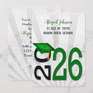 2026 Graduation In Green and Black  Invitation