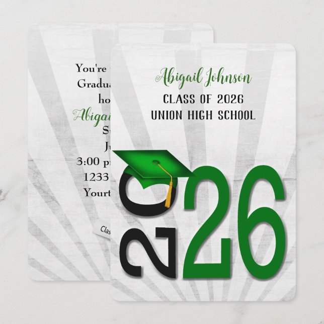 2026 Graduation In Green and Black  Invitation (Front/Back)