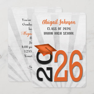 2026 Graduation In Orange and Black  Invitation