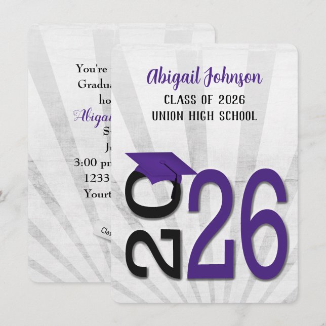 2026 Graduation In Purple and Black Invitation (Front/Back)