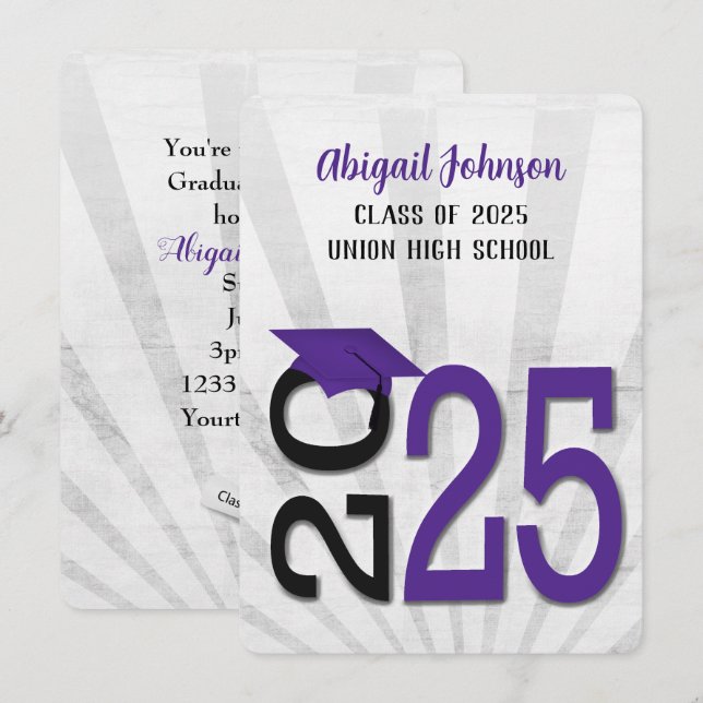 2026 Graduation In Purple and Black Invitation (Front/Back)