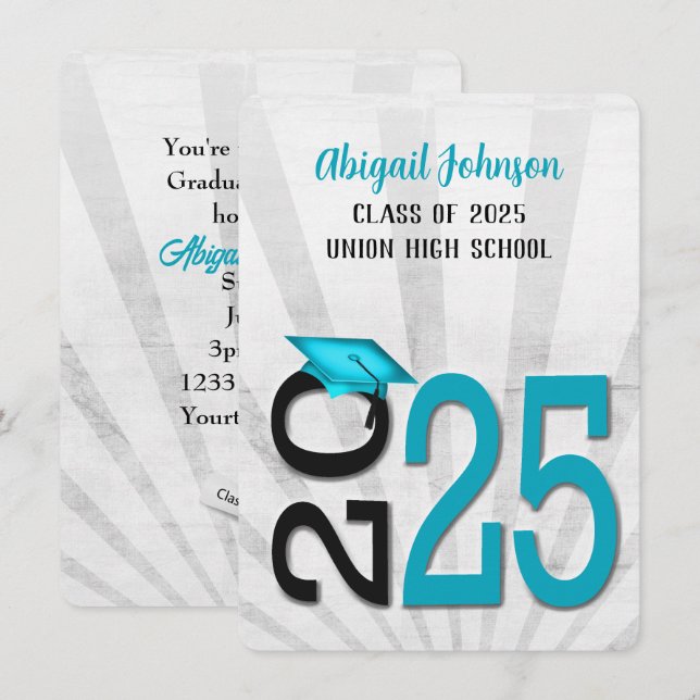 2026 Graduation In Teal and Black  Invitation (Front/Back)