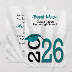 2026 Graduation In Teal and Black  Invitation