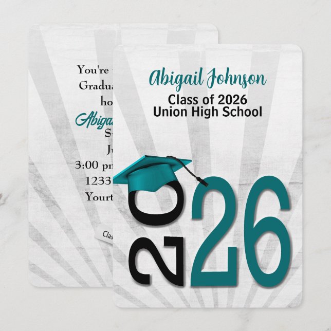 2026 Graduation In Teal and Black  Invitation (Front/Back)