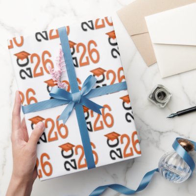 2026 Graduation Orange and Black Wrapping Paper
