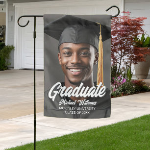 2026 Graduation Party Photo Modern Graduate Garden Flag