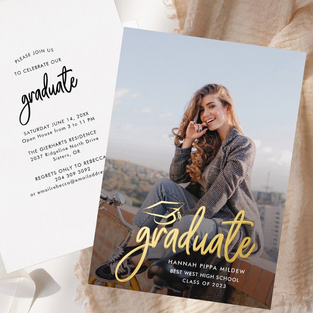  2026 Graduation Party Script Grad Foil Invitation (2025 Graduation Party Script Grad Rose Gold Foil Invitation)