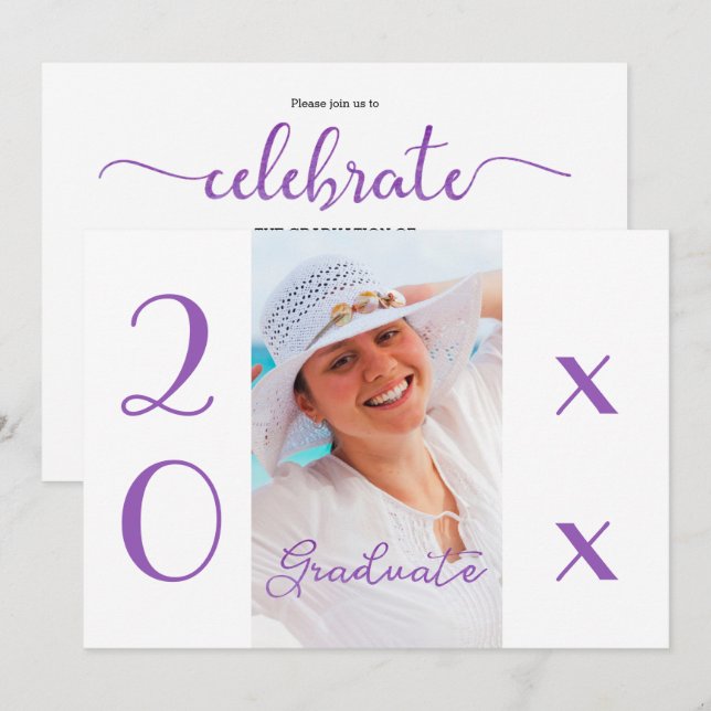 2026 Graduation Photo Modern Violet Script Invitation (Front/Back)
