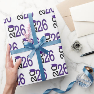 2026 Graduation Purple Cap On Black  Wrapping Paper