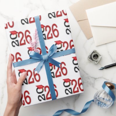 2026 Graduation Red and Black On White Wrapping Paper