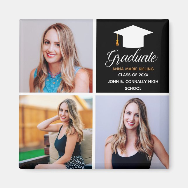 2026 Graduation Senior Photo Collage Black Gold Magnet (Front)