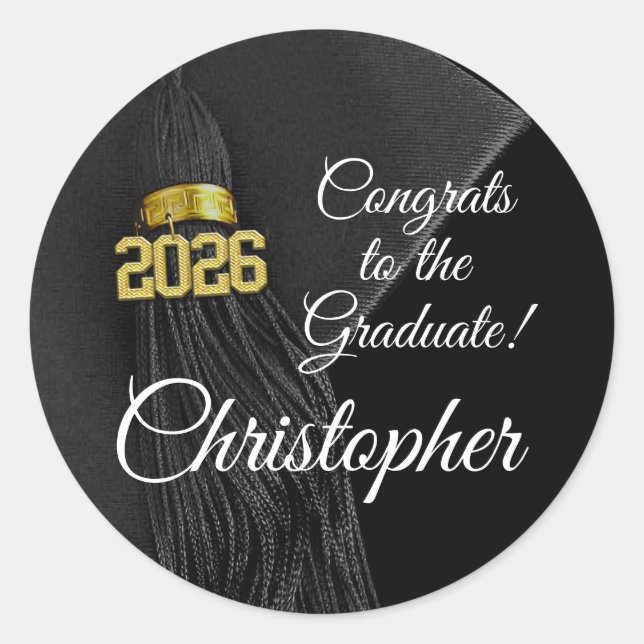 2026 Graduation Tassel Elegant Personalized Name Classic Round Sticker (Front)