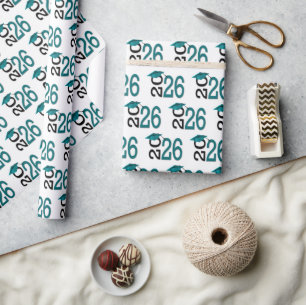 2026 Graduation Teal and Black Wrapping Paper