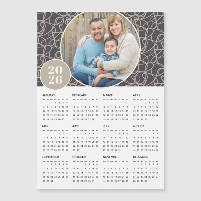 2026 Gray Beige Custom Photo Magnetic Calendar (Front)