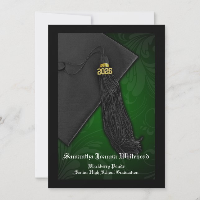 2026 Green and Black Tassel Charm Graduation Invitation (Front)