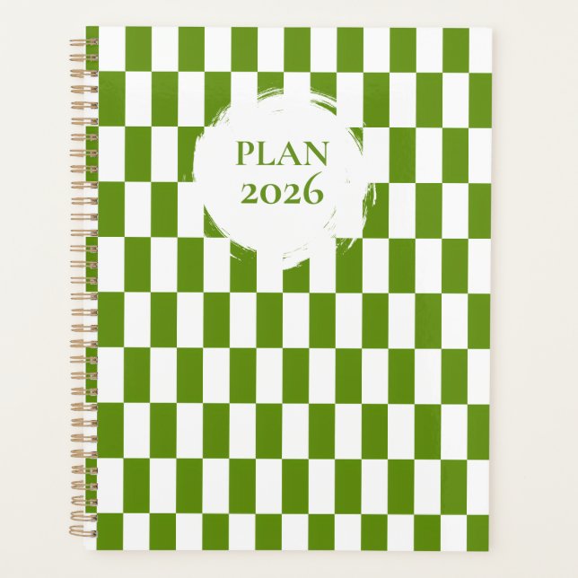2026 Green and White Checkered Spiral  Planner (Front)
