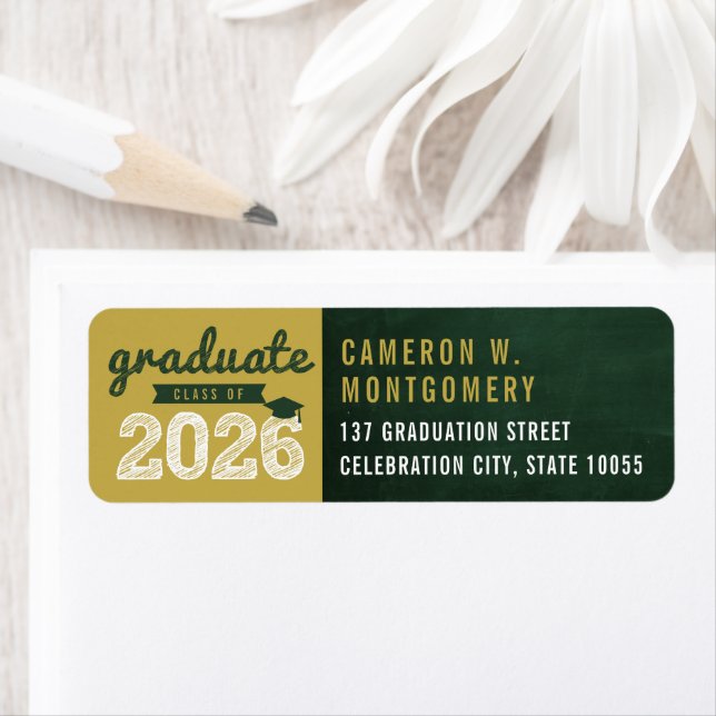 2026 Green Chalkboard Gold Sketch Graduate Address Label (Insitu)