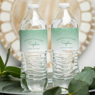 2026 Green Glitter Drip Graduation Party Water Bottle Label