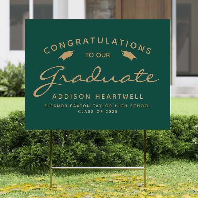 2026 Green Gold Script Cap Graduation Yard Sign (Creator Uploaded)