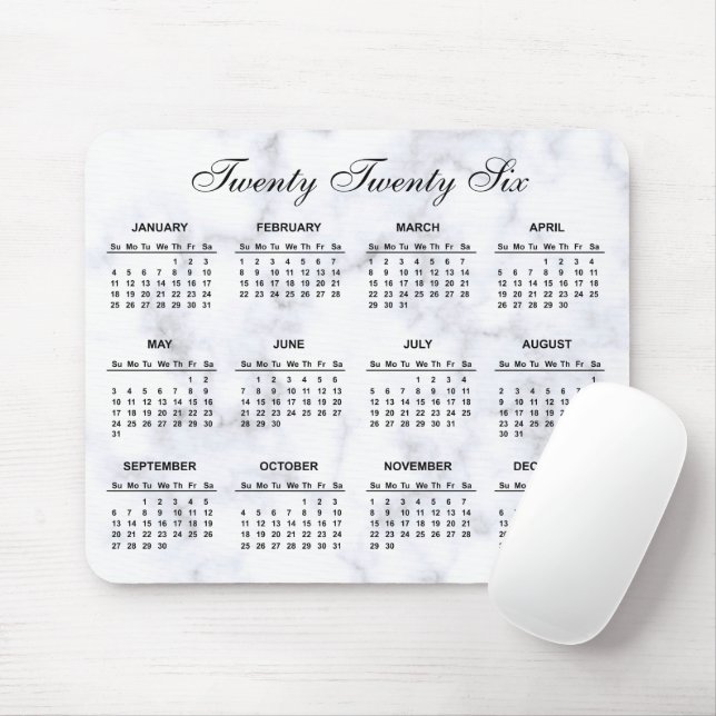 2026 Grey and White Marble Calendar Mouse Pad (With Mouse)
