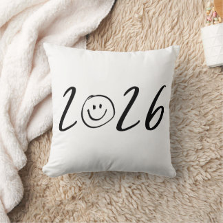 2026 Happy Face Throw Pillow