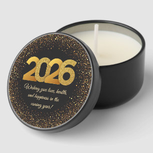 2026 happy new year, black gold glitters mini candle favors