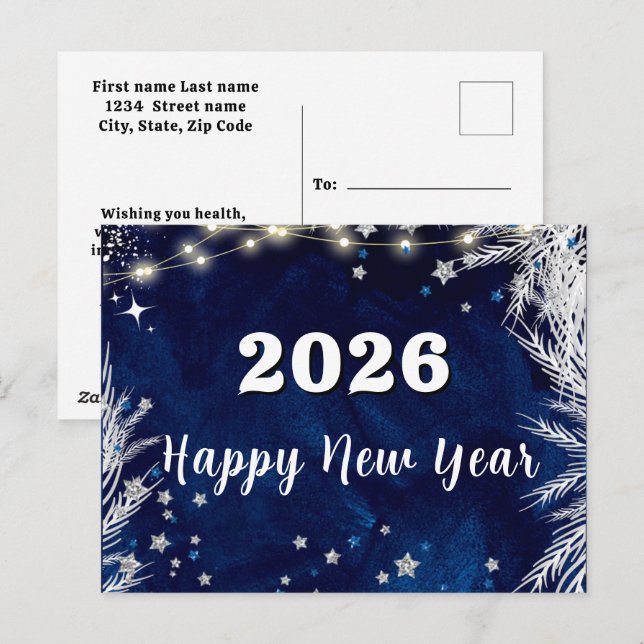 2026,Happy new year!Blue holiday celebration  Postcard (Front/Back)