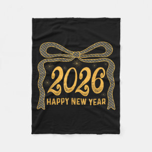 2026 Happy New Year Bow Fireworks Celebration Desi Fleece Blanket