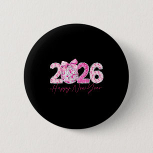 2026 Happy New Year Bow Patch Disco Ball  Button