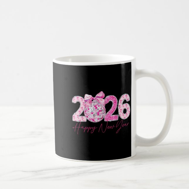 2026 Happy New Year Bow Patch Disco Ball  Coffee Mug (Right)