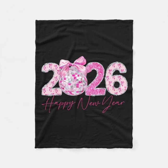 2026 Happy New Year Bow Patch Disco Ball  Fleece Blanket (Front)